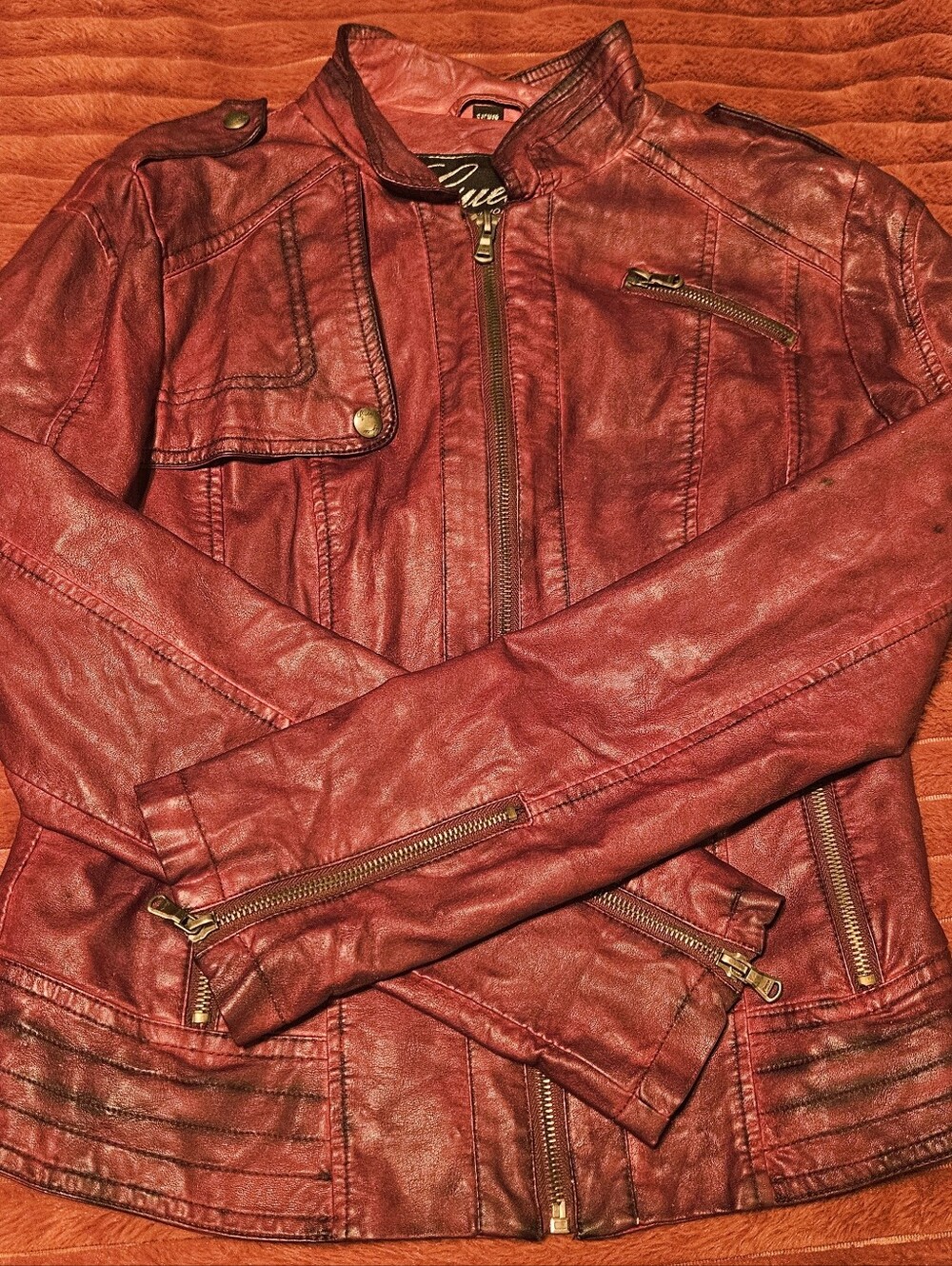 Guess Faux Leather Red Moto Jacket - Women Sz Small